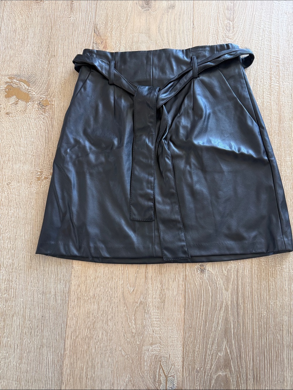 Banana Republic Black Faux Leather Mini Skirt with Waist Tie